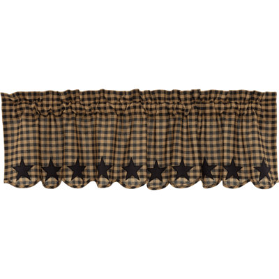 Navy Star Cotton Plaid Scalloped Window Valance