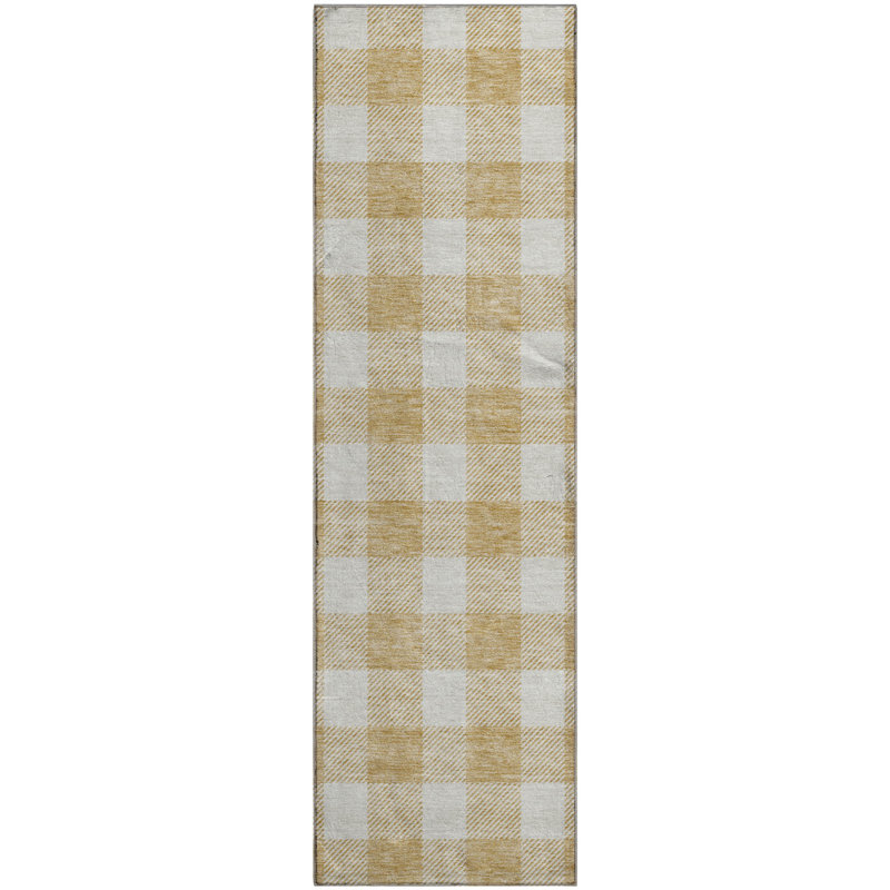 Premium Machine Washable Prisco Gold Rug, Runner 2'3" x 7'6"
