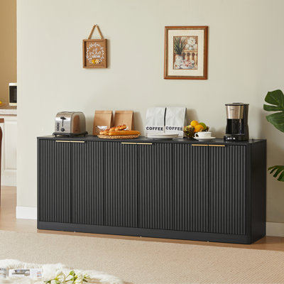 67-inch modern wavy sideboard, curved contour design storage cabinet, 6-door cabinet with storage function, suitable for kitchen / bedroom / living room, Black, 67.0"L x 15.7"W x 27.7"H