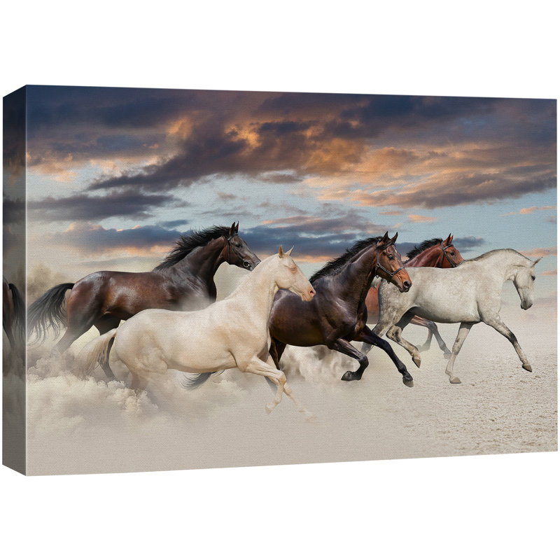 Running Horses Landscape Artwork, Dynamic Nature Animal Scene Pictures, Framed Canvas Giclee Print Wall Art, Wrapped Canvas