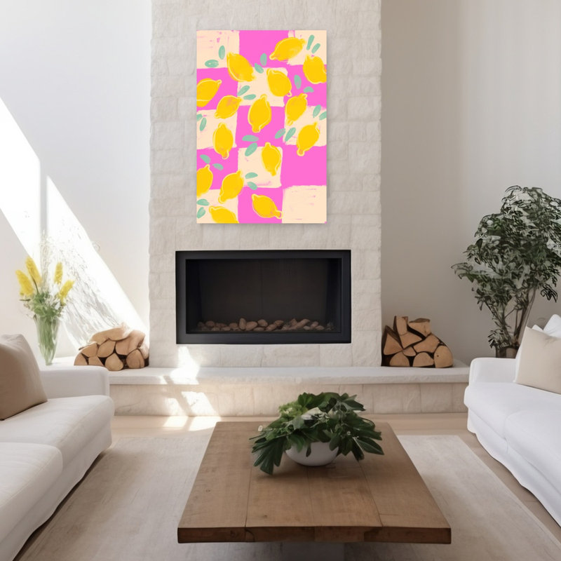 «Freshlemonsno04», art abstrait moderne aux fruits éclatants, H 48 po x l 32 po