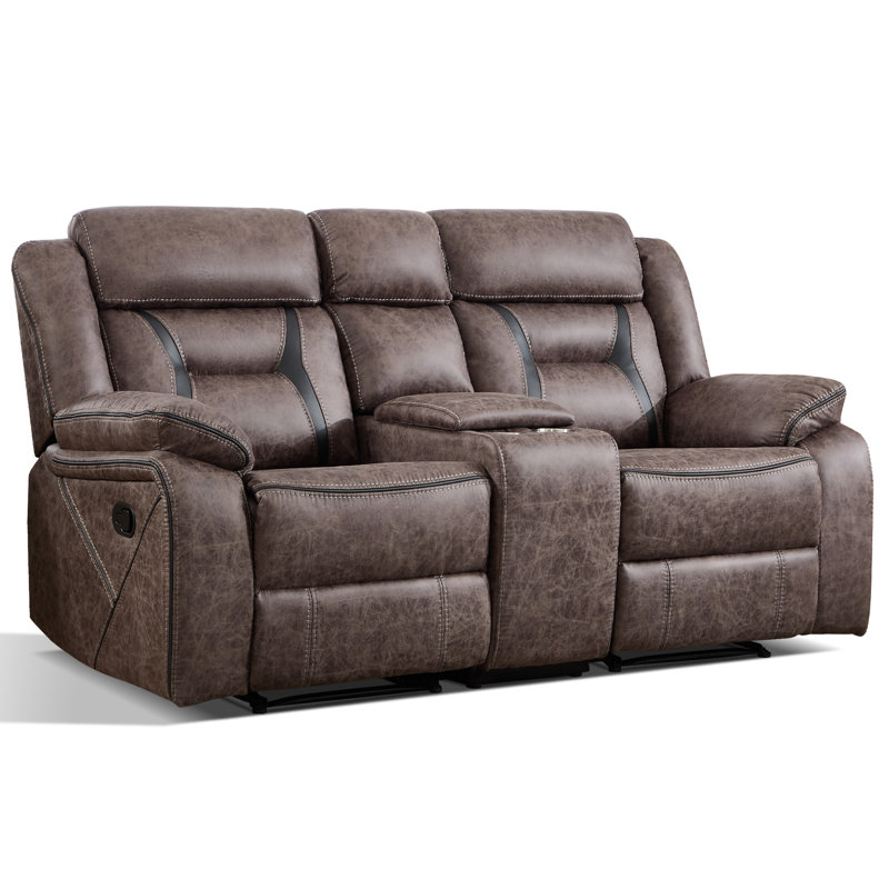 Causeuse inclinable manuelle à coussins multiples avec console Chelliah Fordwich, Gris