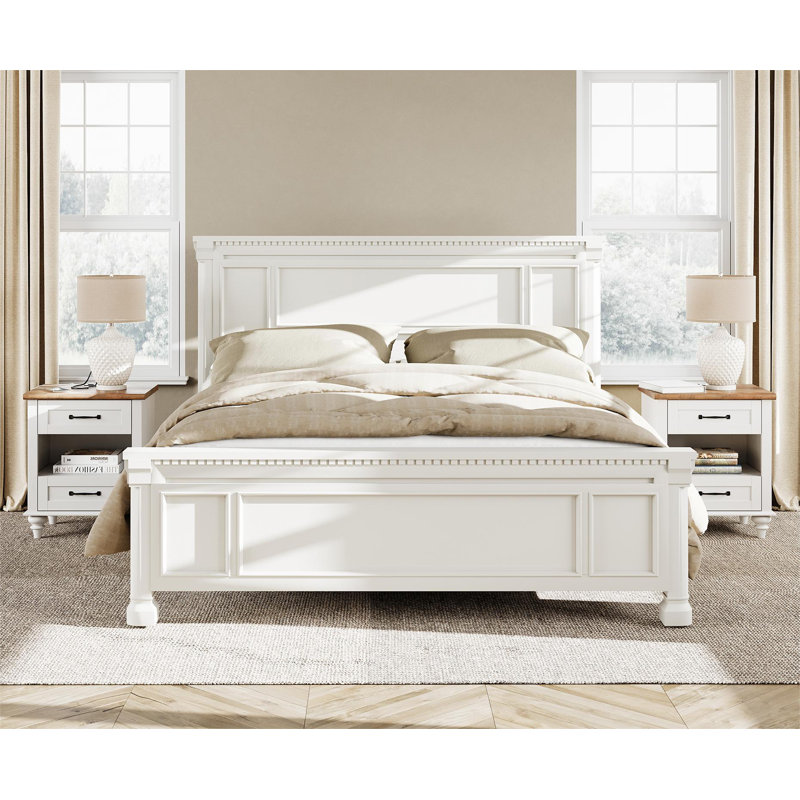 Table de chevet 2 tiroirs Scarlett, Blanc / Brun, Ensemble de 2