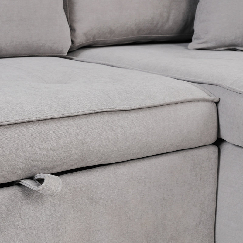 Upholstered Sectional Right Hand Facing, Gray Linen, Left Hand Facing