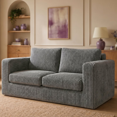 2 Seater Corduroy Upholstered Sofa, Extra Deep Seat High Resilience Foam Cushion Lounge Couch, Fully Pre-Assembled No Assembly Required