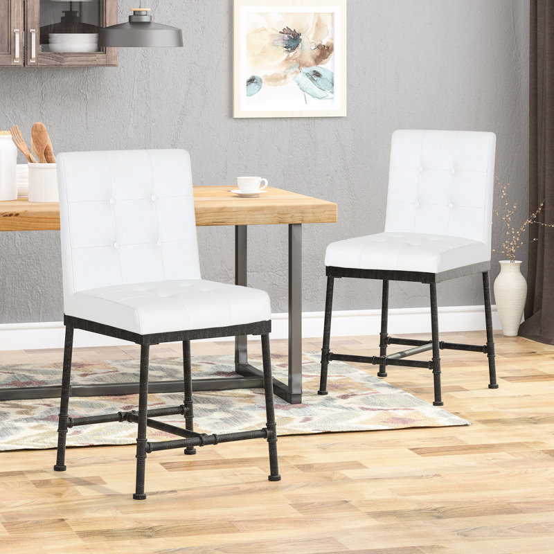 Tabouret de comptoir blanc à boutons - Bois moderne industriel l 21,2 po x P 23 po H 38,8 po (2)