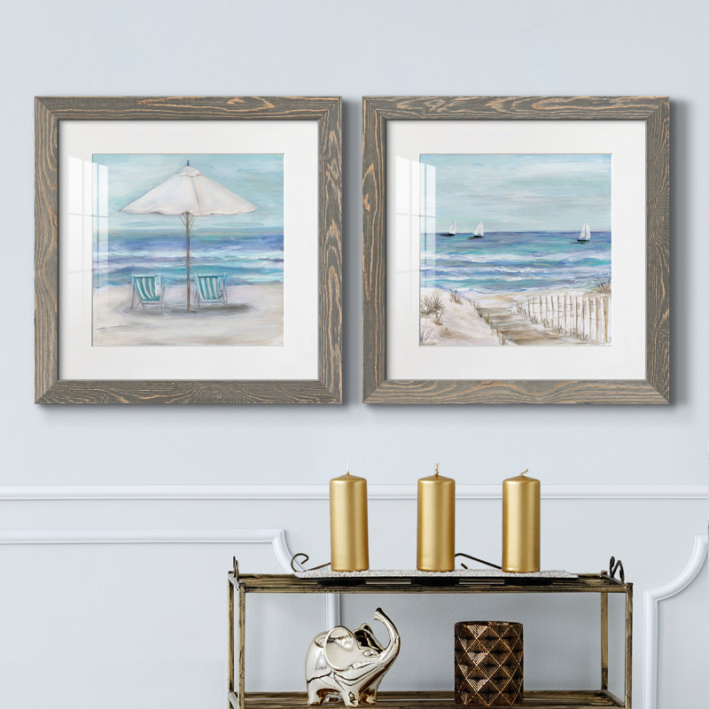 Gulf Shores II - ensemble de 2 peintures, H 20 po x l 40 po, Papier dans un cadre photo, Gris