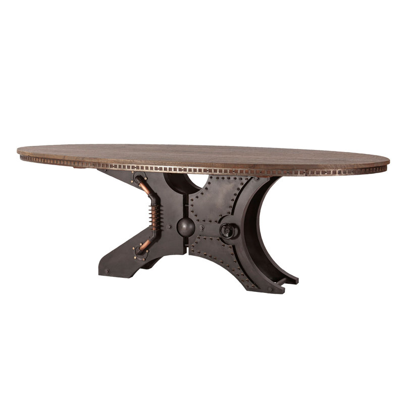 Auberta Teak Oval Solid Wood Top Metal Base Dining Table