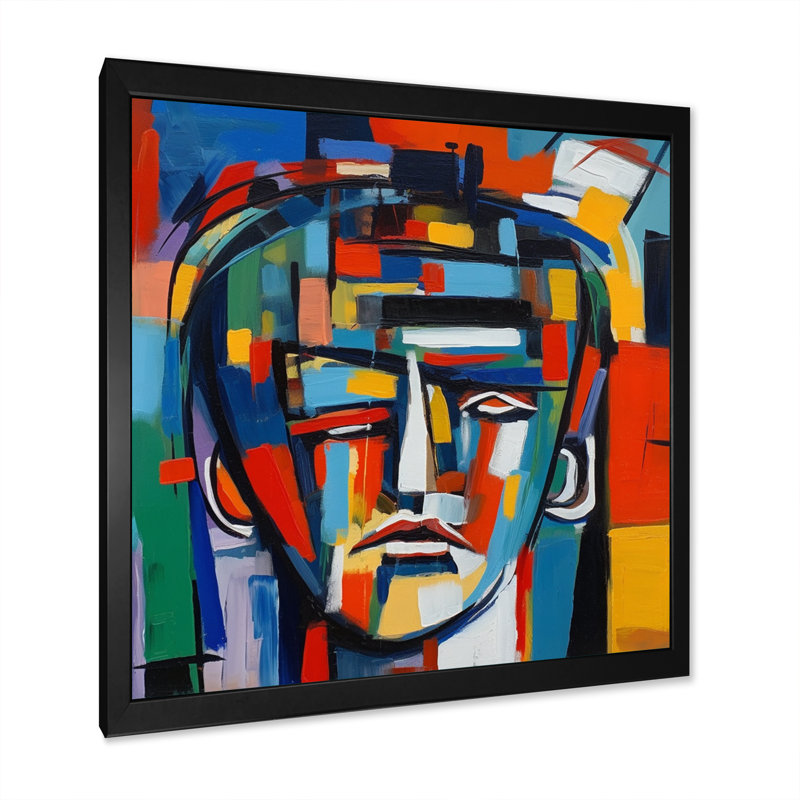 Portrait de visage abstrait Plandome I, Cadre photo noir, H 30 po x l 30 po x P 1 po