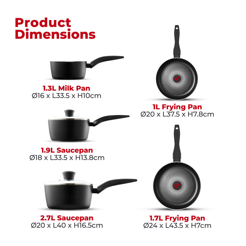 Tower T700314 SmartStart Gourmet 5 Piece Cookware Set with Easy Clean Aeroglide Non-Stick Coating, Oven Safe, Long Lasting, PFOA Free