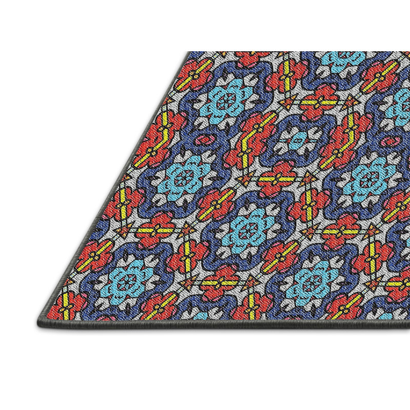 Tapis rouge / bleu Power Loom, Rectangle 5 pi x 7 pi