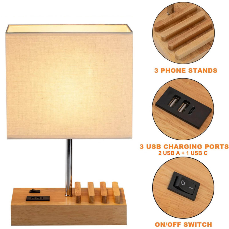 Wood Table Lamp, Brown, Beige