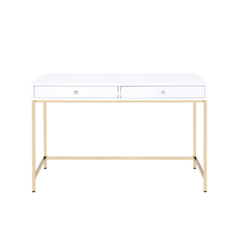 Bureau moderne blanc ultrabrillant avec 2 tiroirs pour un espace de travail de chambre à coucher