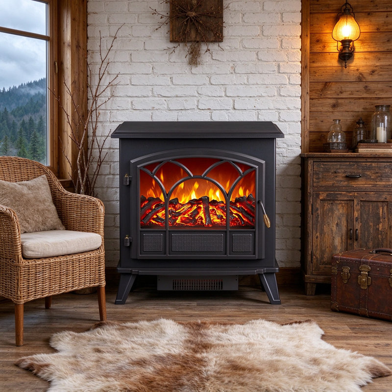 3-Sided Freestanding Electric Fireplace, Modern Space-Saving Fireplace Heater with Adjustable Flame