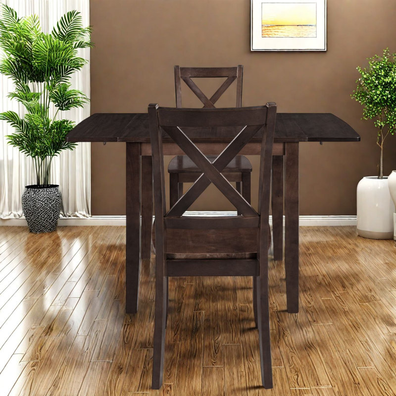 Ensemble de table de salle à manger en bois espresso avec chaises à dossier en X, parfait pour les petits espaces