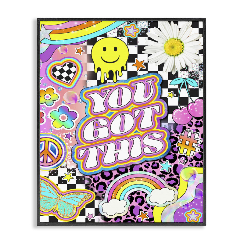 «Groovy You Got This Collage», art de la giclée encadrée par Jess Stempel, Giclée encadrée noir minuit, H 20 po x l 16 po