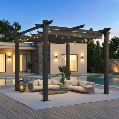 Erommy 10' X 10' Outdoor Pergola With Retractable Canopy, Heavy-Duty Metal Frame And Adjustable Patio Shade Roof, Khaki