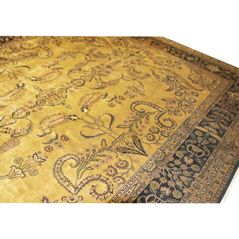 Tapis doré et noir de haute qualité noué à la main