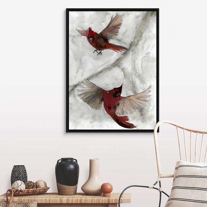 Reproduction d’art sur toile « Cardinals I » par Stellar design studio, Toile avec cadre noir, H 42 po x l 32 po x P 1,75 po
