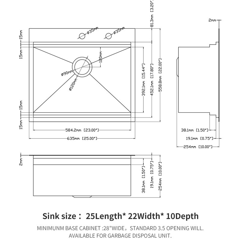 25 Inch Drop-In Sink, Stainless Steel 16 Gauge, To Tarnish, Brushed Nickel, Functional Kitchen Basin Drop Stain- Material, Versatile Workstation