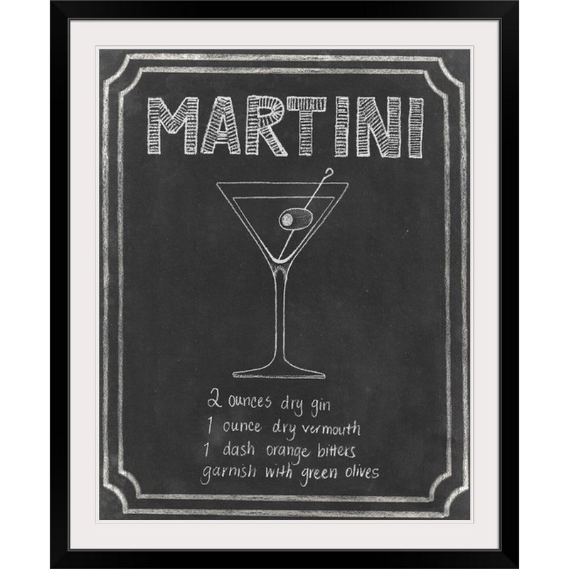 « iii », affiche rétro Chalkboard Cocktails, Cadre noir, H 28 po x l 24 po x P 1 po
