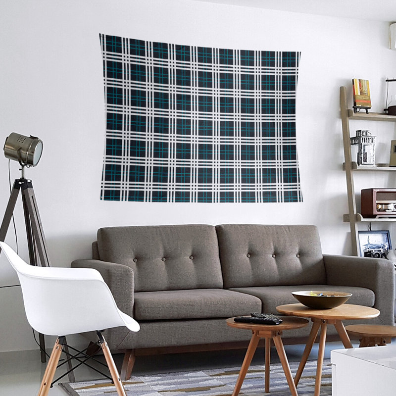 Tapisserie en microfibre Jacksonville, H 27,5 po x l 37,5 po, Noir / bleu sarcelle / blanc