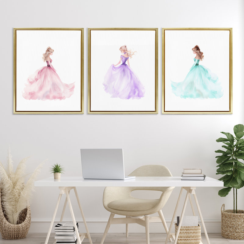 Ensemble de cadres flottants 3 pièces Princess Joy Gowns, design par Christine Simpson Art, H 31 po x l 25 po