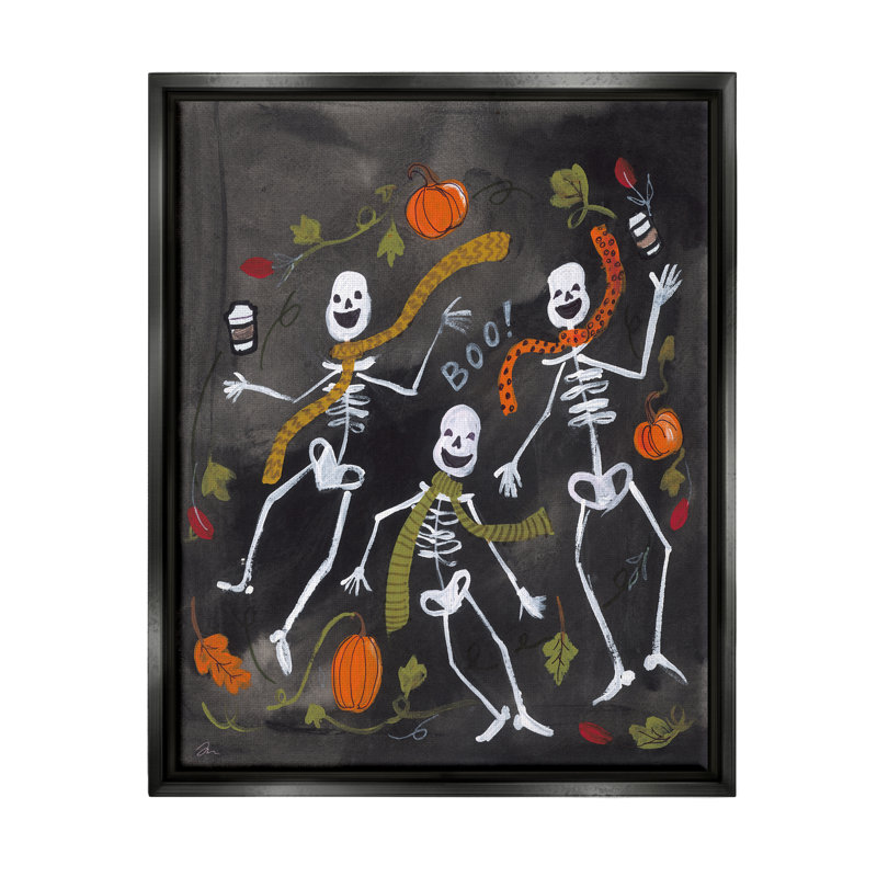 «Autumn Skeletons With Coffee» encadré sur bois par Jessica Mingo, impression, Cadre flottant noir de jais