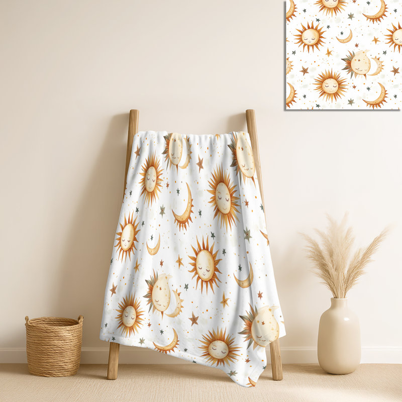 Sun Moon I - couverture chaude Starburst, jeté douillet Boho, Beige Starburst