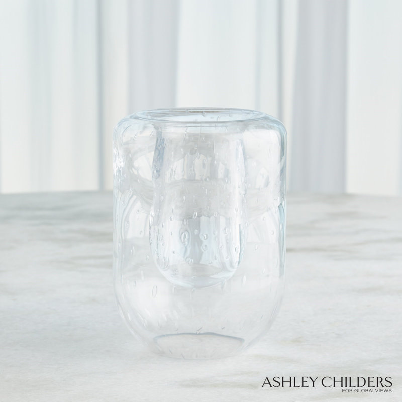 Double Take Vase-Clear Seeded-Tall, 8" H x 5.75" W x 5.75" D
