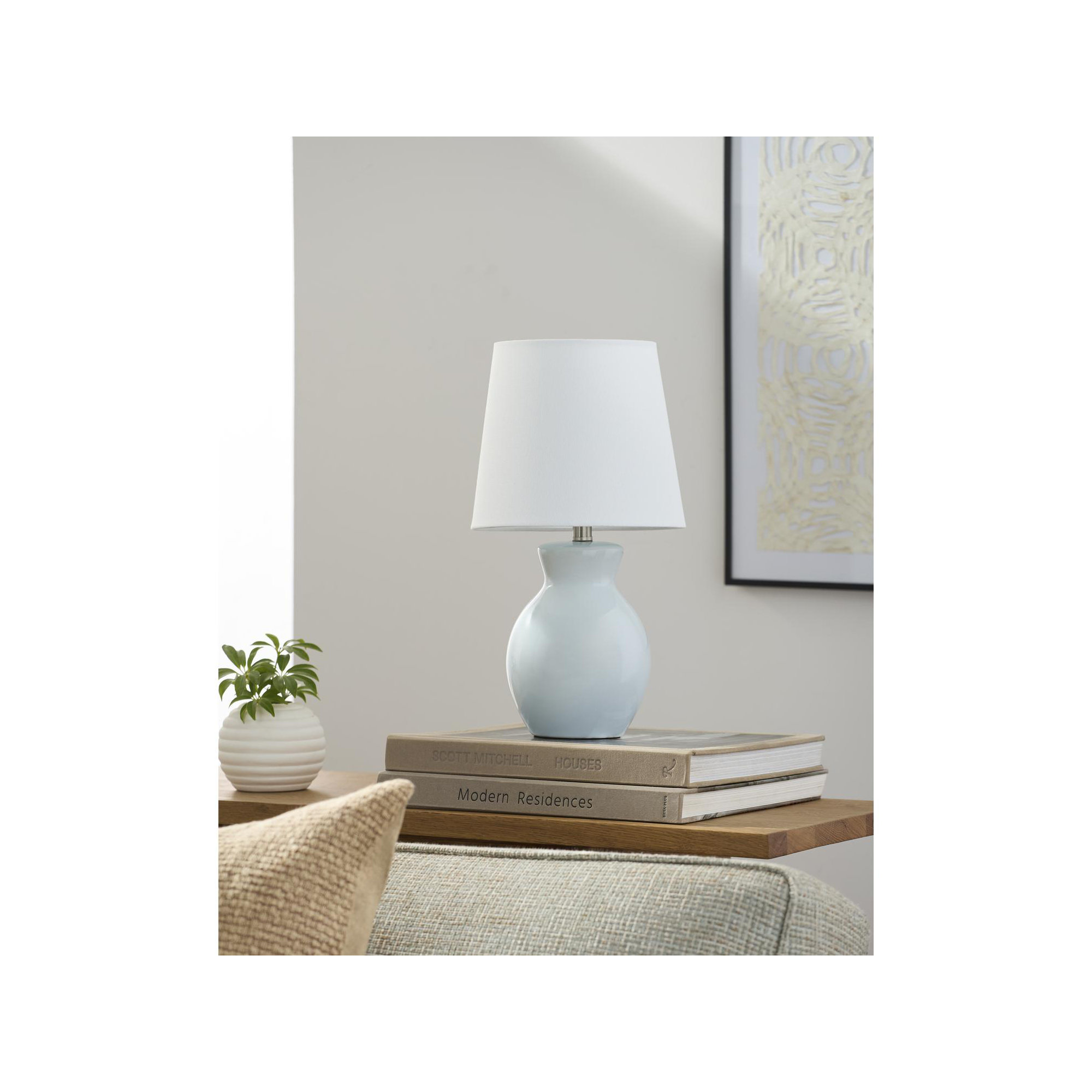 Drum Shade Lamp, Blue, 15'' H X 8'' W X 8'' D