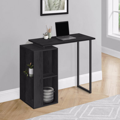 Bureau d'ordinateur, bureau à domicile, à gauche, à droite, tablettes de rangement, L 55 po, bureau, ordinateur portable, stratifié noir, métal noir, contemporain, moderne