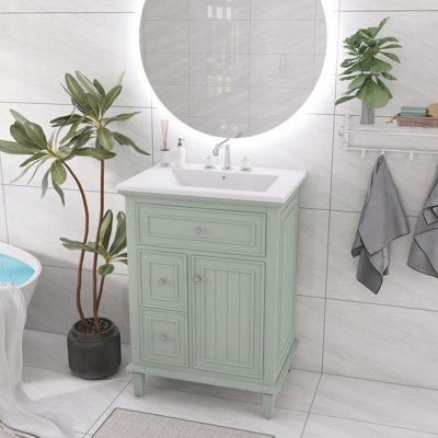 Ensemble de meuble-lavabo en bois massif et en bois massif avec 3 tiroirs et une tablette réglable