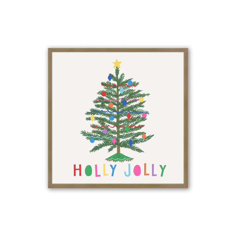 Holly Jolly Christmas Tree, H 13,75 po x l 13,75 po x P 1,25 po, Cadre simple brossé doré