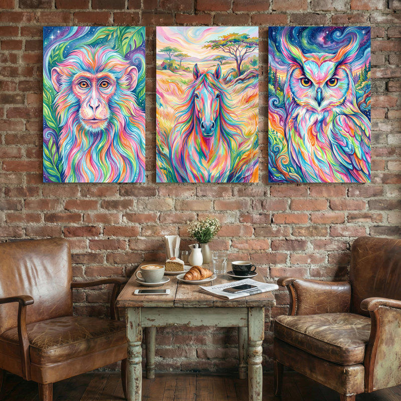 Animaux, ensemble de 3 reproductions d'art sur toile, H 18 po x l 36 po