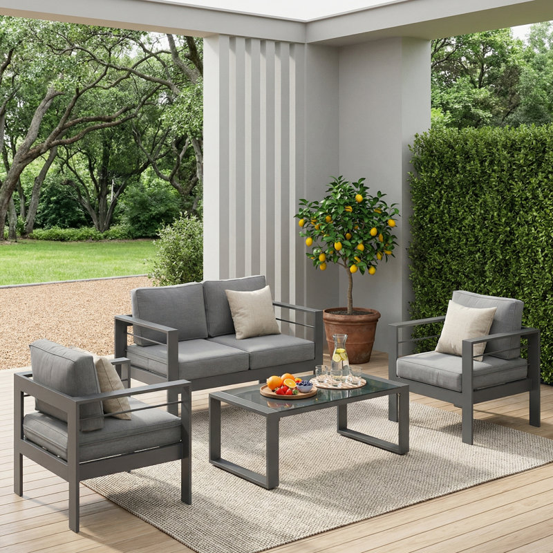 Brandtley 4-Person Aluminun Sofa Seating Group With Cushions