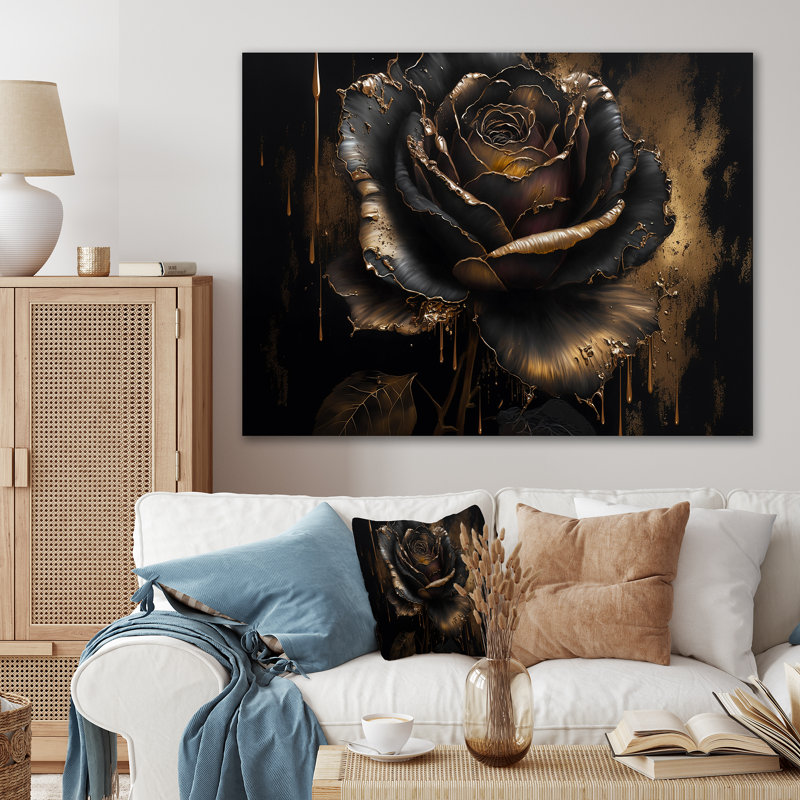 Noir et rose doré I - Art mural rose, Toile tendue, H 24 po x l 32 po x P 1 po