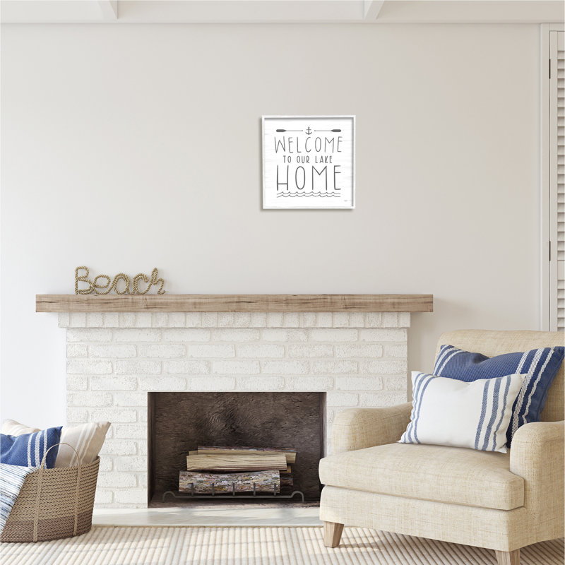 Lake Lake Welcome, phrase encadrée sur bois par Lux + Me Designs, impression, H 17 po x l 17 po x P 1,5 po