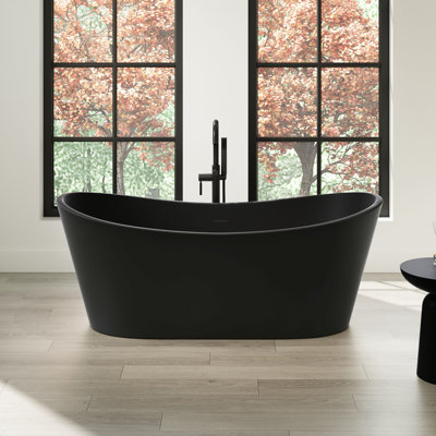 Baignoire de trempage autoportante en acrylique noir mat de surface solide 60 po x 28,74 po avec trop-plein et drain escamotable noir mat Herschel