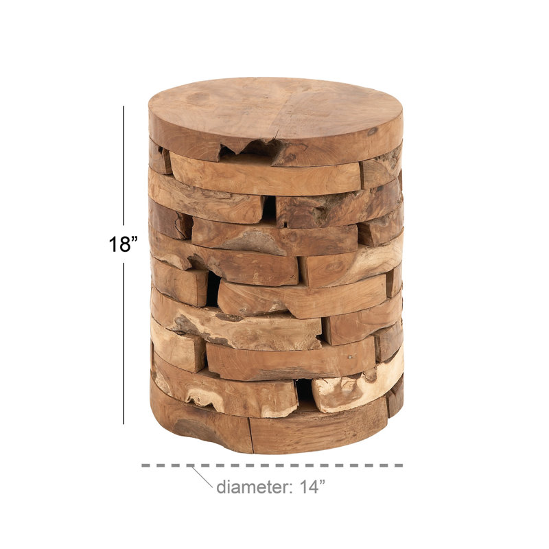 Dovray Teak Wood Handmade Live Edge Accent Table with Brick Inspired Design 14" x 14" x 18", Light Brown