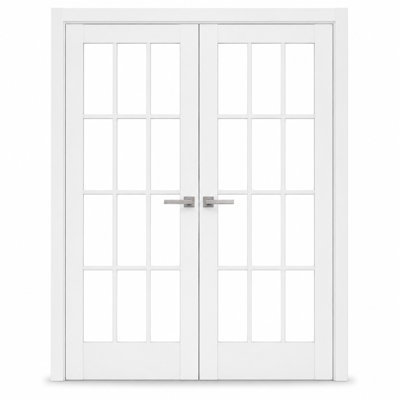 Solid French Double Clear Glass Doors 12 lites Felicia 3355 White Silk Single Regular Panel Frame Trims Bathroom Bedroom Sturdy Doors 60" x 80" (2* 30x80)