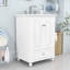 Meuble-lavabo autoportant moderne avec lavabo en céramique, portes à fermeture douce et tablette réglable-390129890