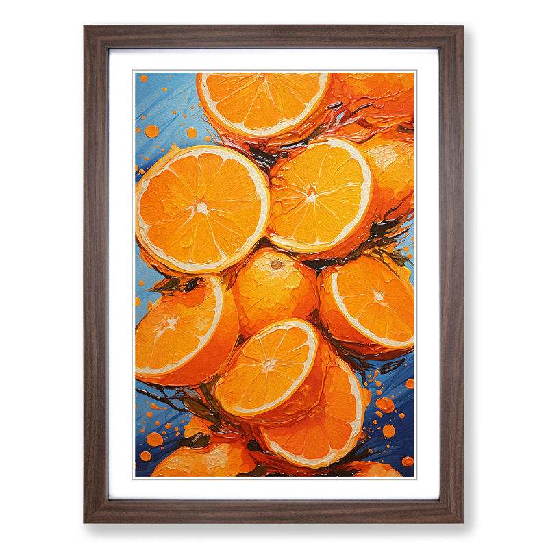 Orange Fruit Abstract - Single Picture Frame Print on Wood, Walnut, 46cm H x 34cm W x 2cm D