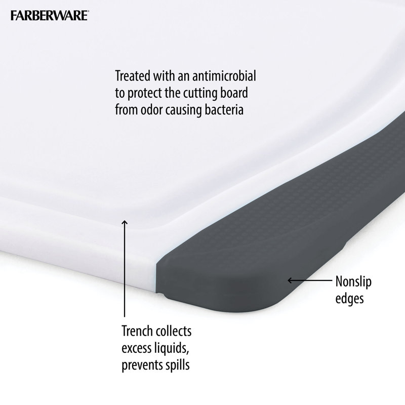 Farberware 8 x 10 Nonslip Poly Cutting Board, Gray, 0.39" H x 10" W x 8" D
