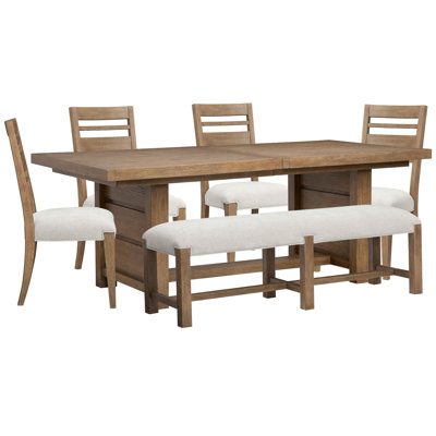 Table de salle à manger extensible à tréteaux avec 4 chaises et banc