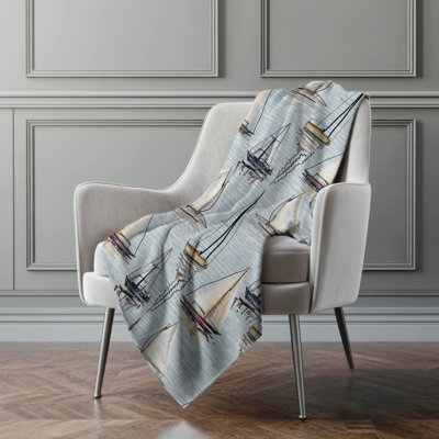 Addison Machine Washable Sherpa Sailboat Throw Blanket