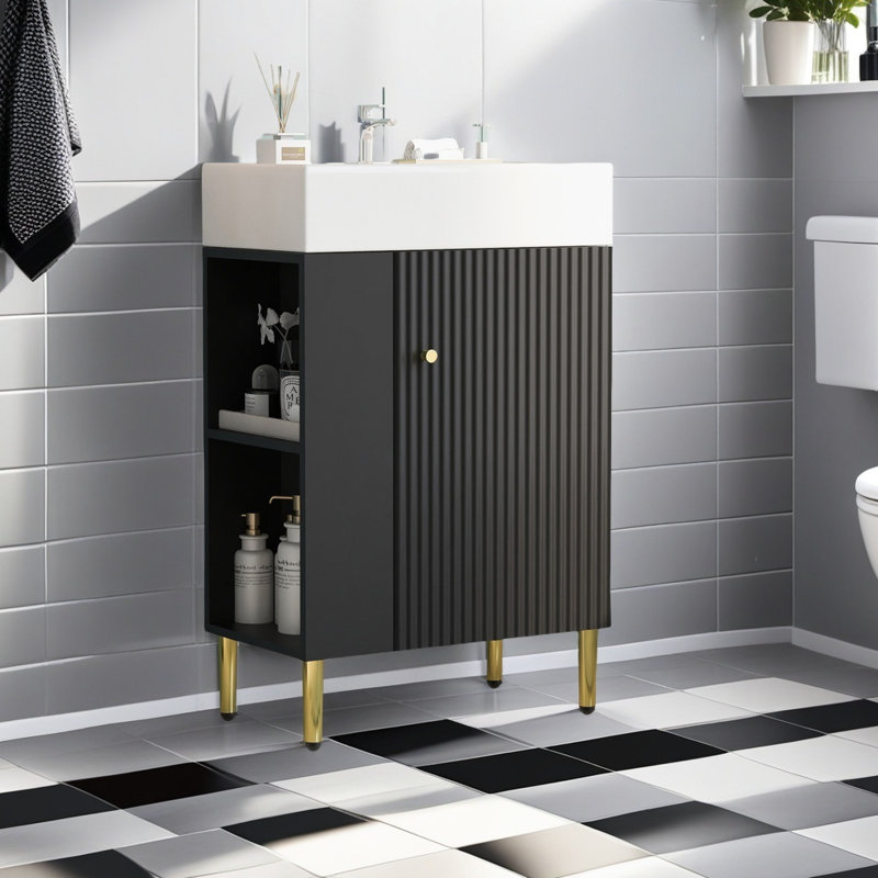 Meuble-lavabo simple 21,6 po, armoire combinée, meuble de rangement pour salle de bain, lavabo simple en céramique