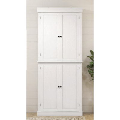 HOMCOM 72.5" Freestanding Kitchen Pantry Cabinet, Tall Storage Cabinet With 4 Doors And 2 Adjustable Shelves For Dining Room, White Wood Grain