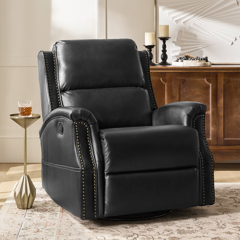  Fauteuil inclinable manuel pivotant en cuir véritable 34 po Felisa, Noir