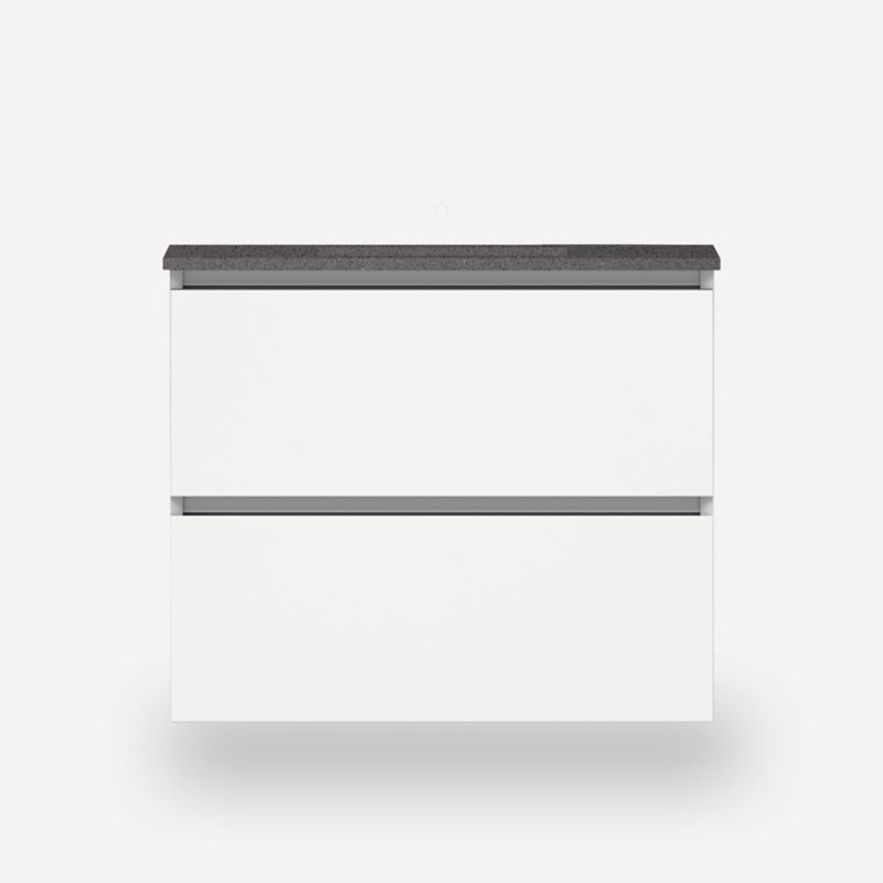 Curated Cartesian 37" Wall-Mounted Single Bathroom Vanity Set, Stone Gray, White